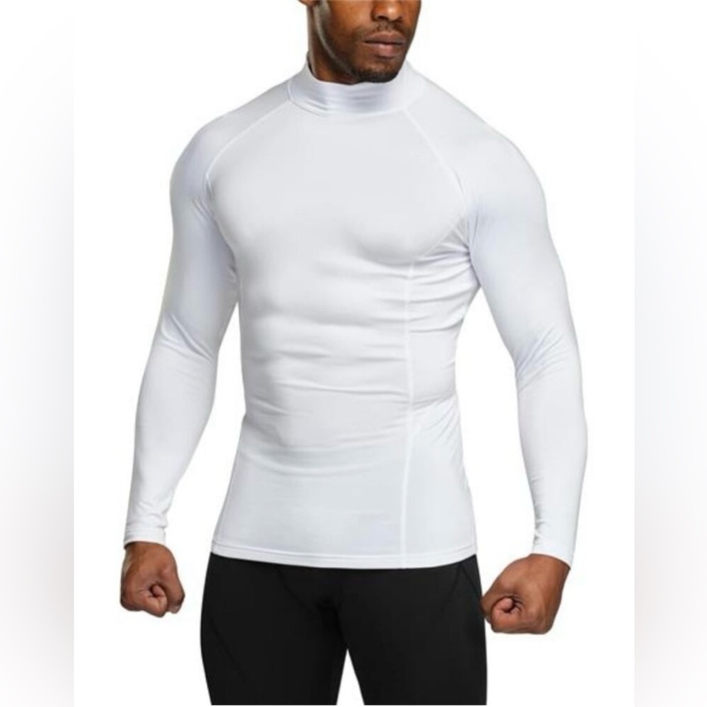 TSLA Men’s White Medium Thermal Long Sleeve Compression Shirt YUT56